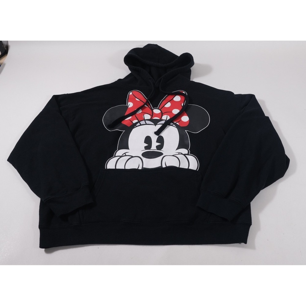 Disney Hoodie Women XL Black Minnie Mouse Graphic Pullover AT20314 Fleece Hooded